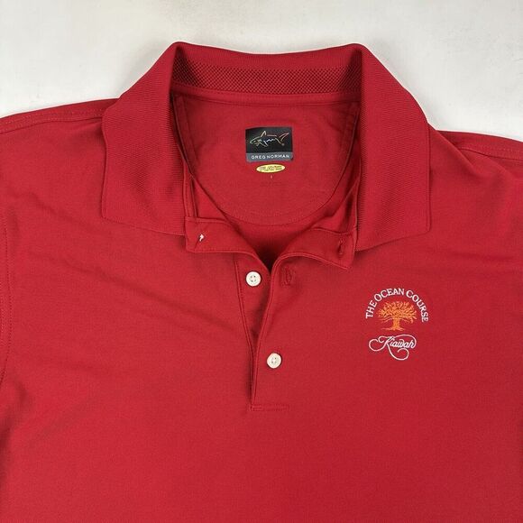 Greg Norman PlayDry OCEAN COURSE KIAWAH ISLAND Red Polo Shirt S/S Sz L Poly - Picture 4 of 10